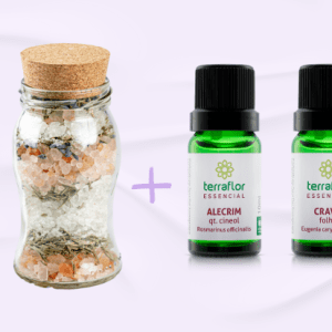 Kit Sal de Banho Terapêutico e Aromático Relaxa & Revigora & Óleos Essenciais de Alecrim e Cravo